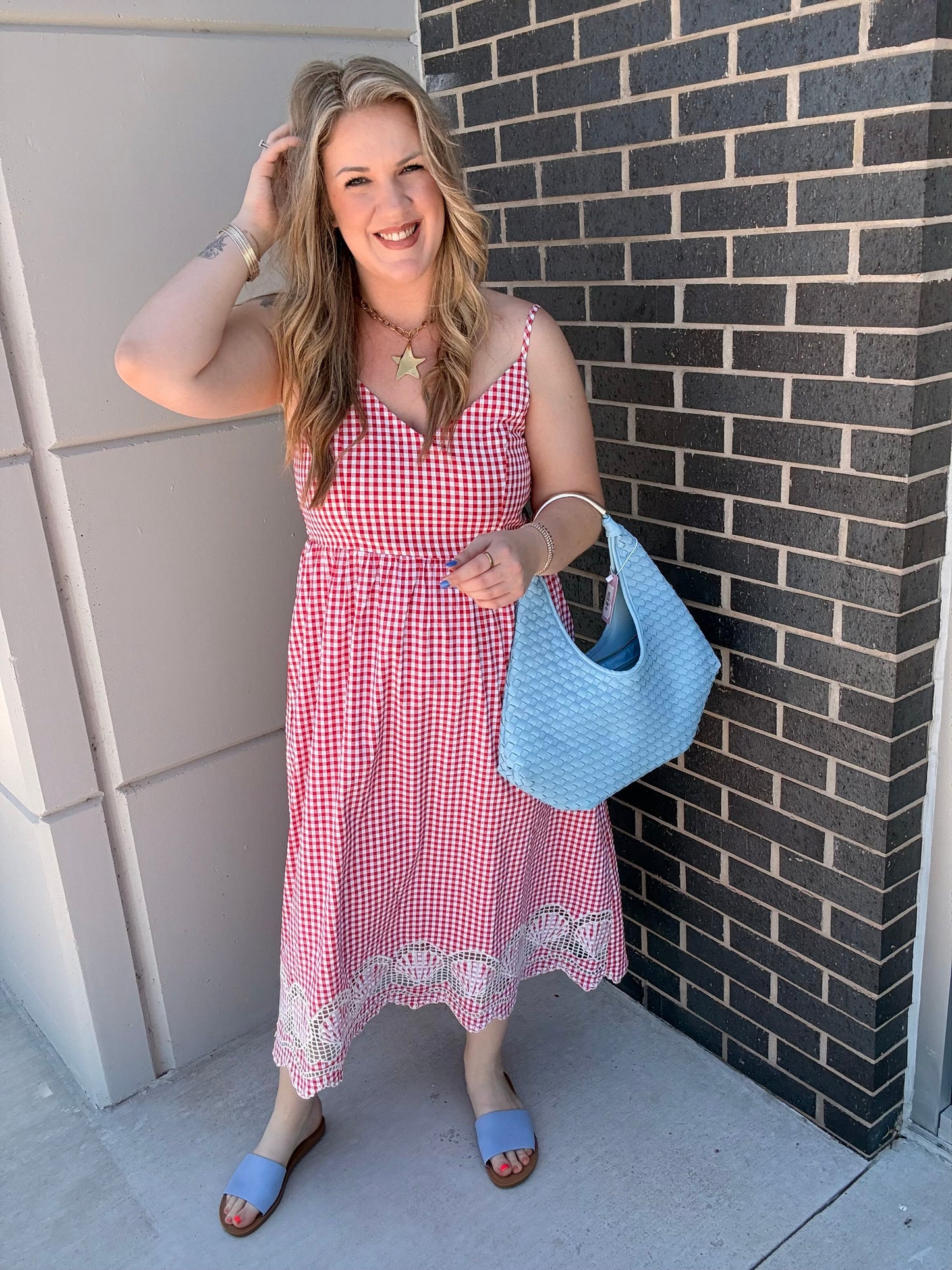 Red Gingham Maxi Dress