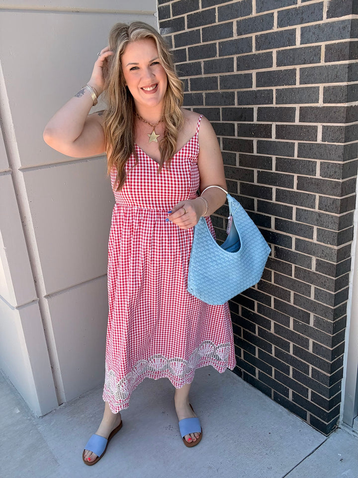 Red Gingham Maxi Dress