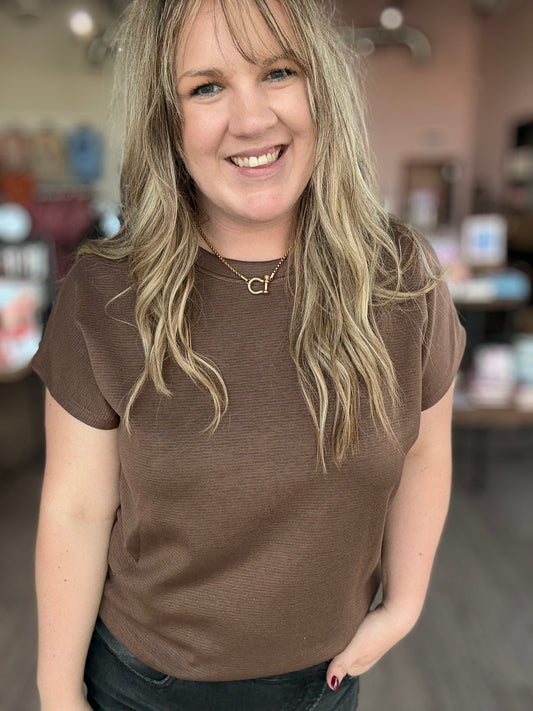 Brown Round Neck Basic Top