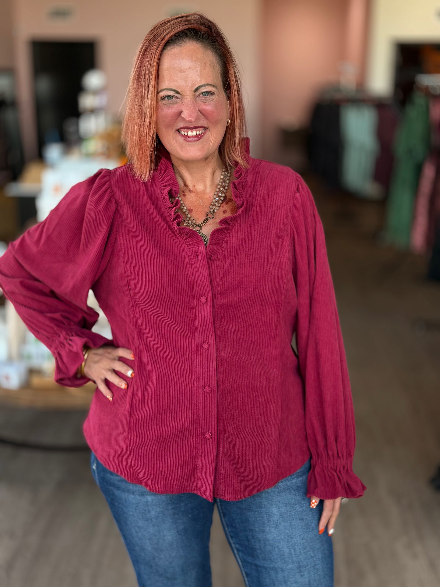 Raspberry Corduroy Top