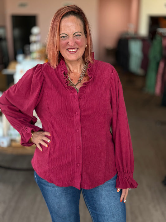 Raspberry Corduroy Top