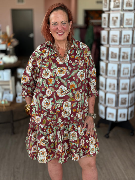 Burgundy Large Flower Dress