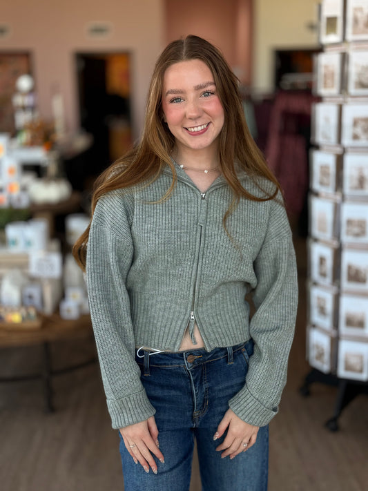 Gray Zip Up Collared Sweater