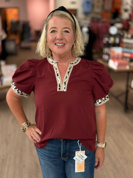 Merlot Leopard Accent Top