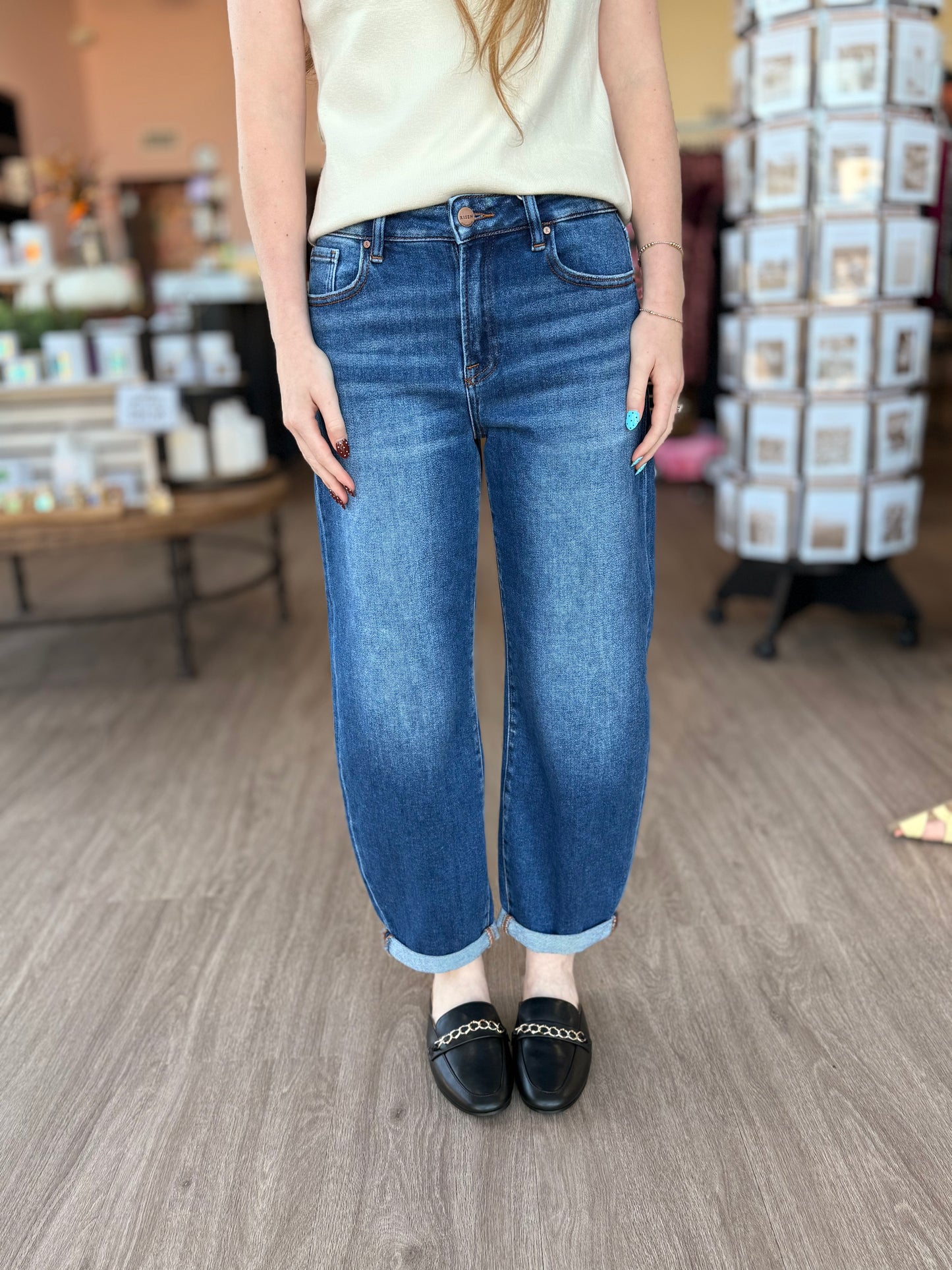 High Rise Crop Barrel Risen Jeans