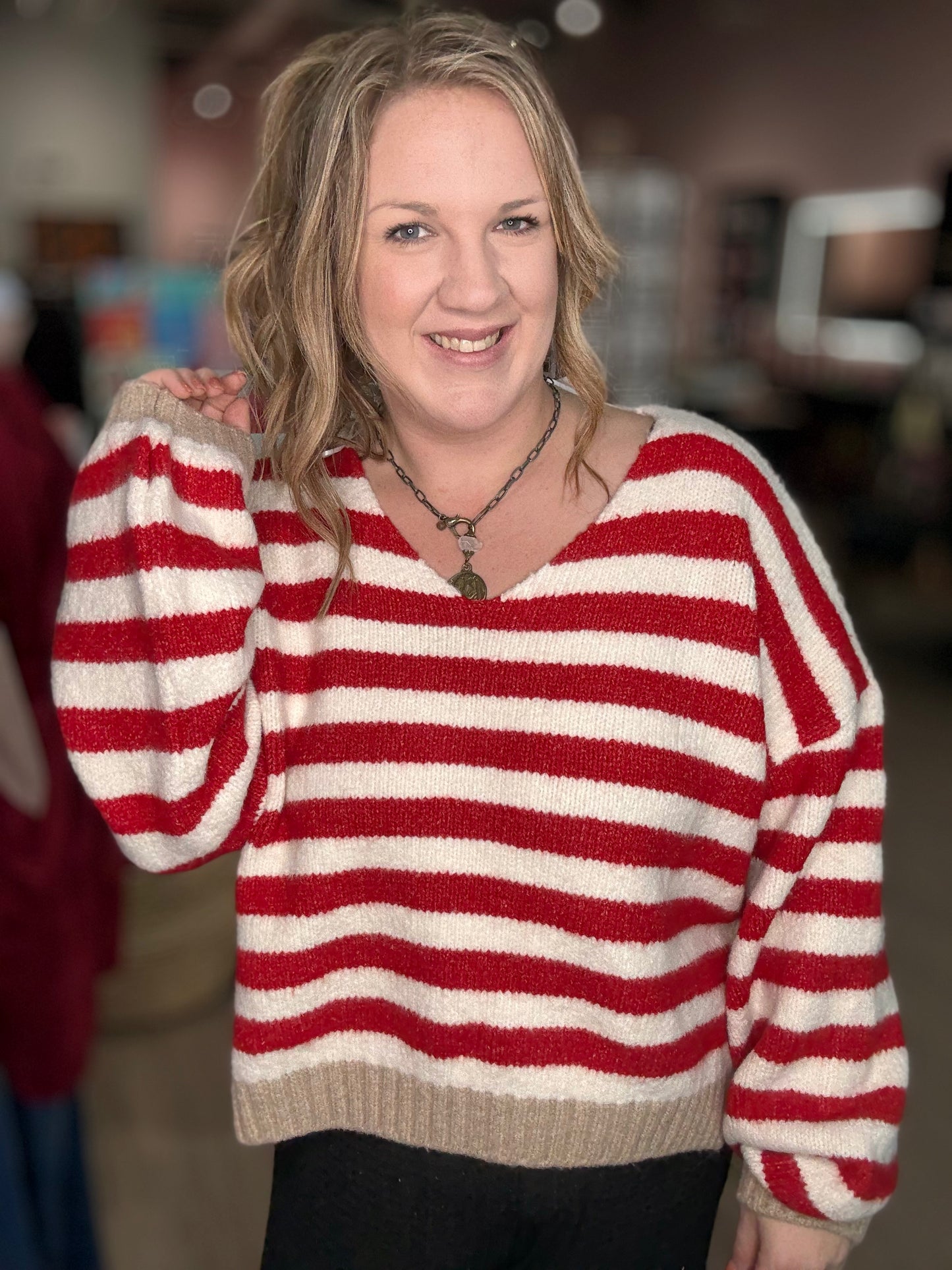 Red/White Stripe w/Brown Hem Top