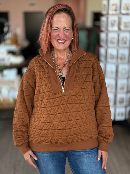 Caramel Quilted Half Zip