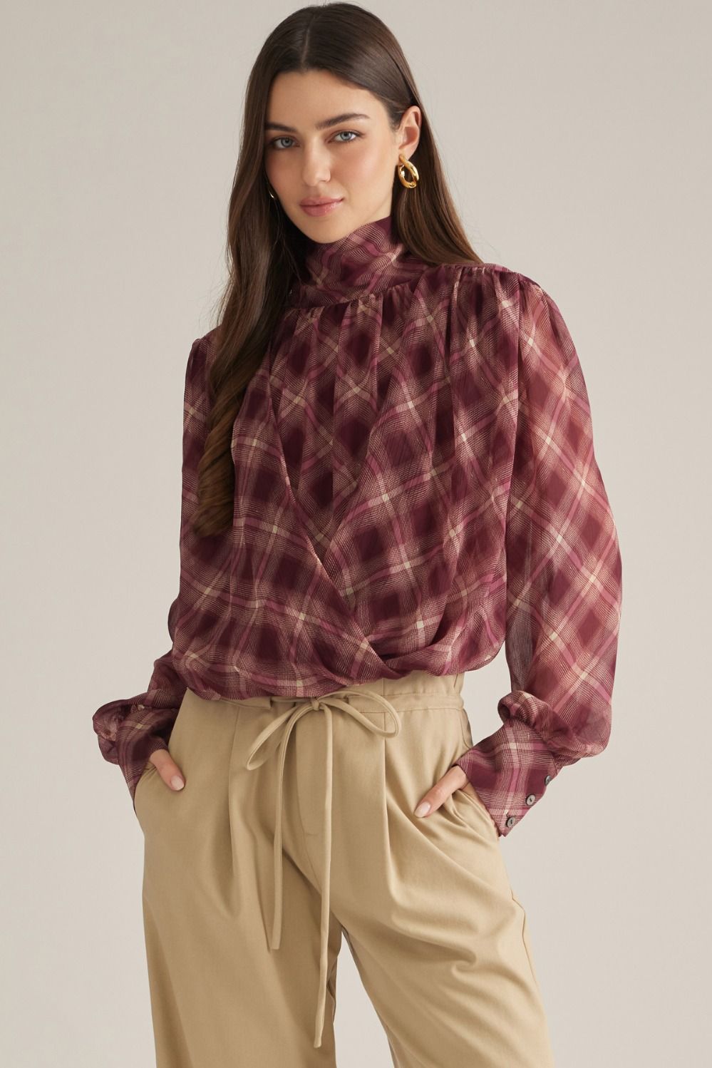 Plaid &amp; Poised Draped Top