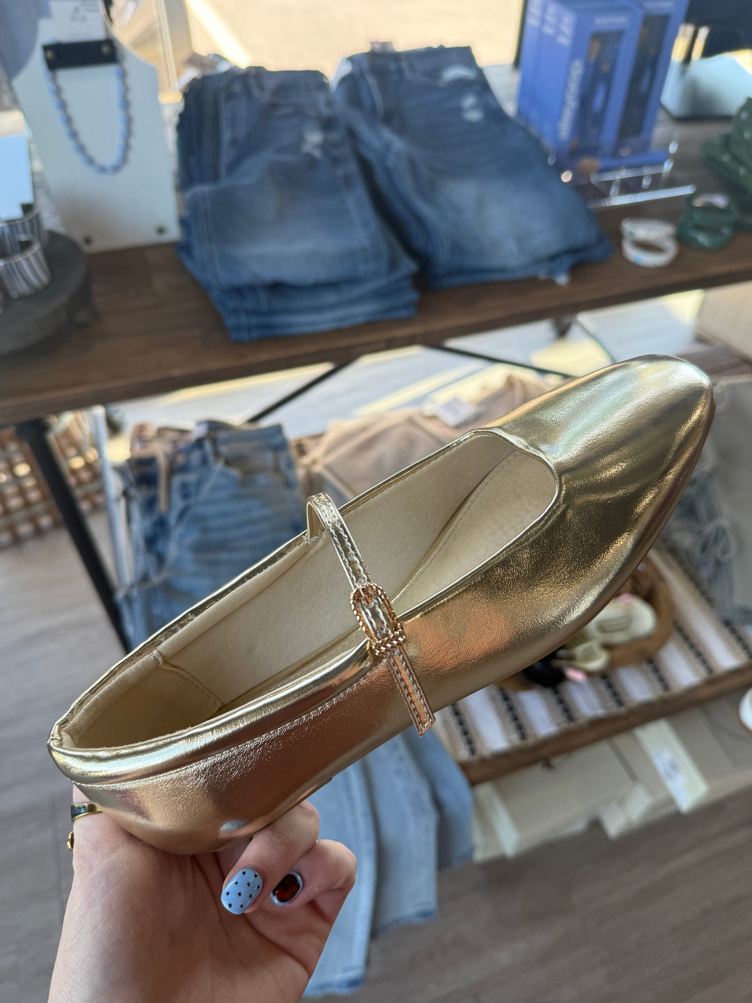 Kiana Gold Mary Jane Flats