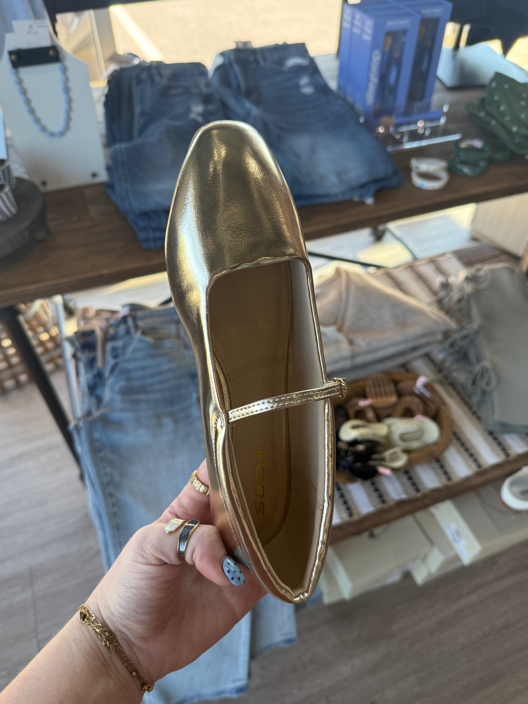 Kiana Gold Mary Jane Flats