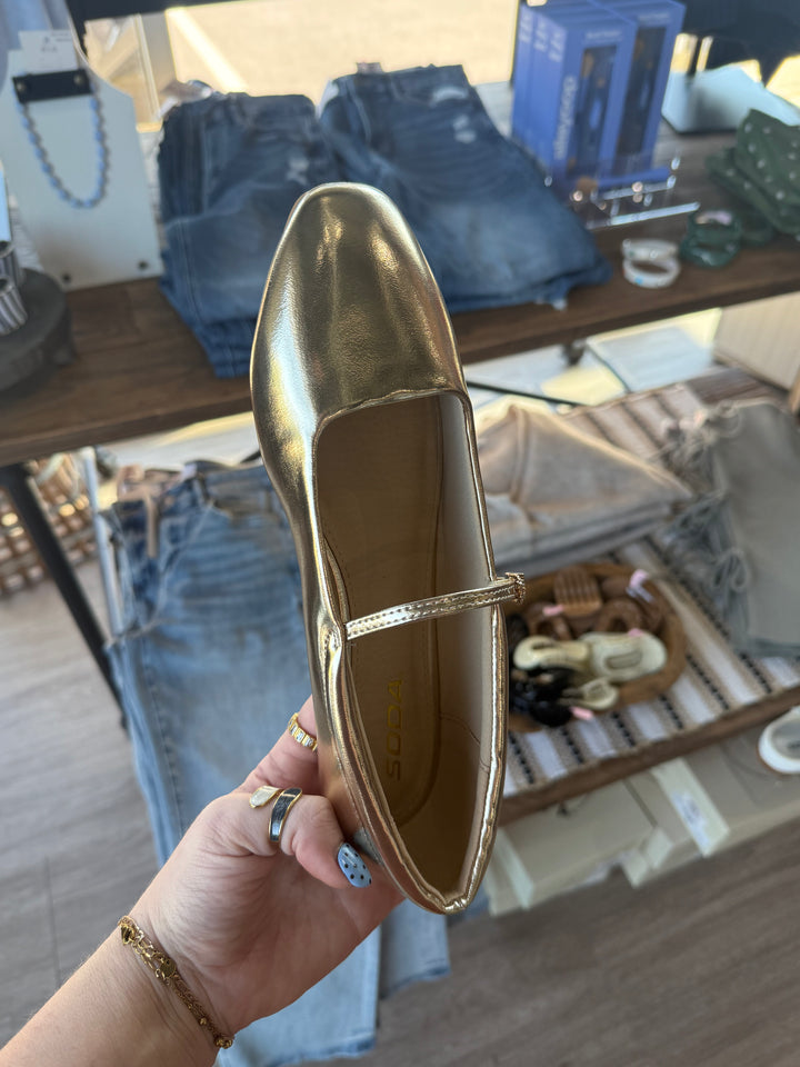 Kiana Gold Mary Jane Flats