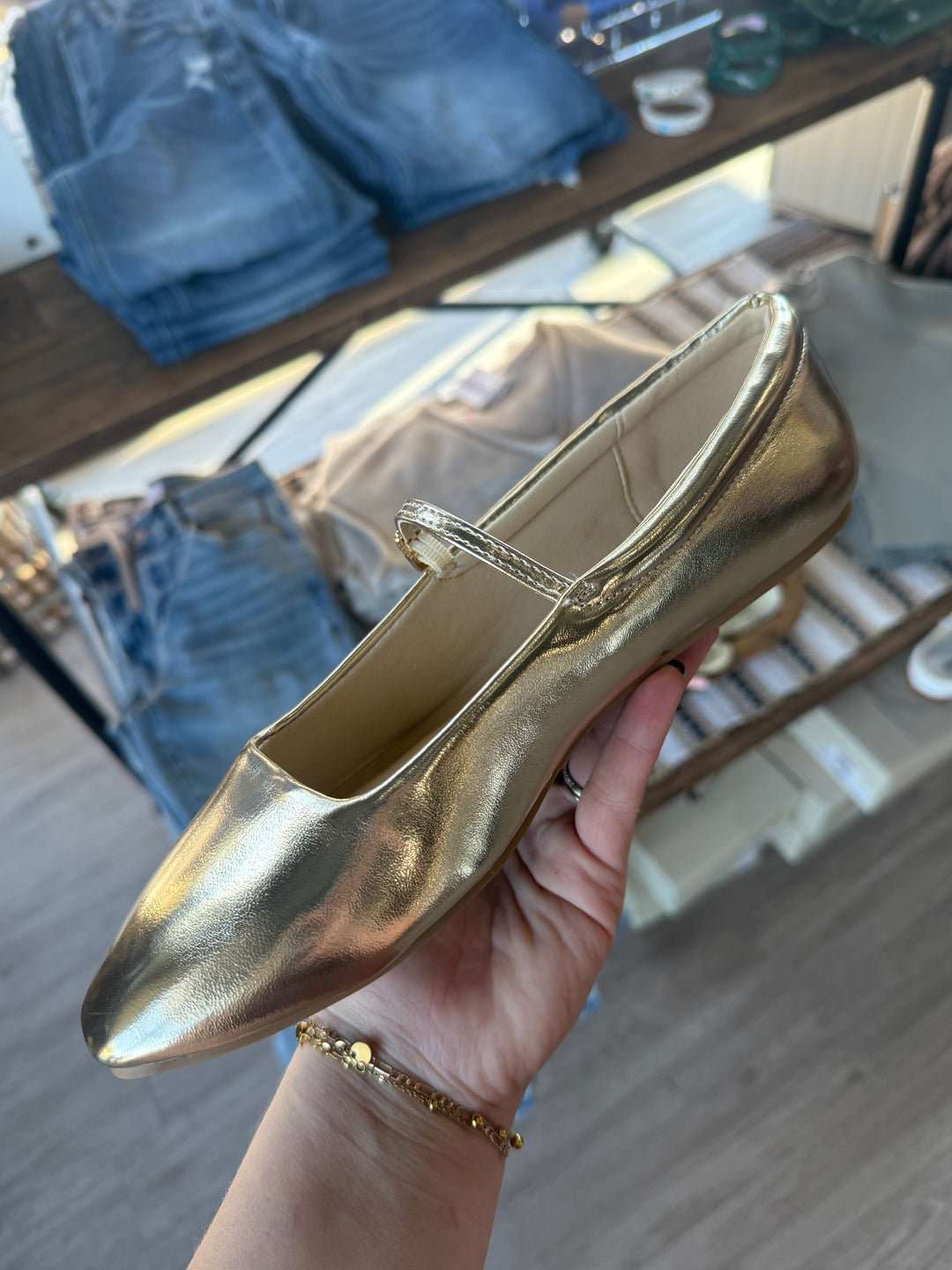 Kiana Gold Mary Jane Flats