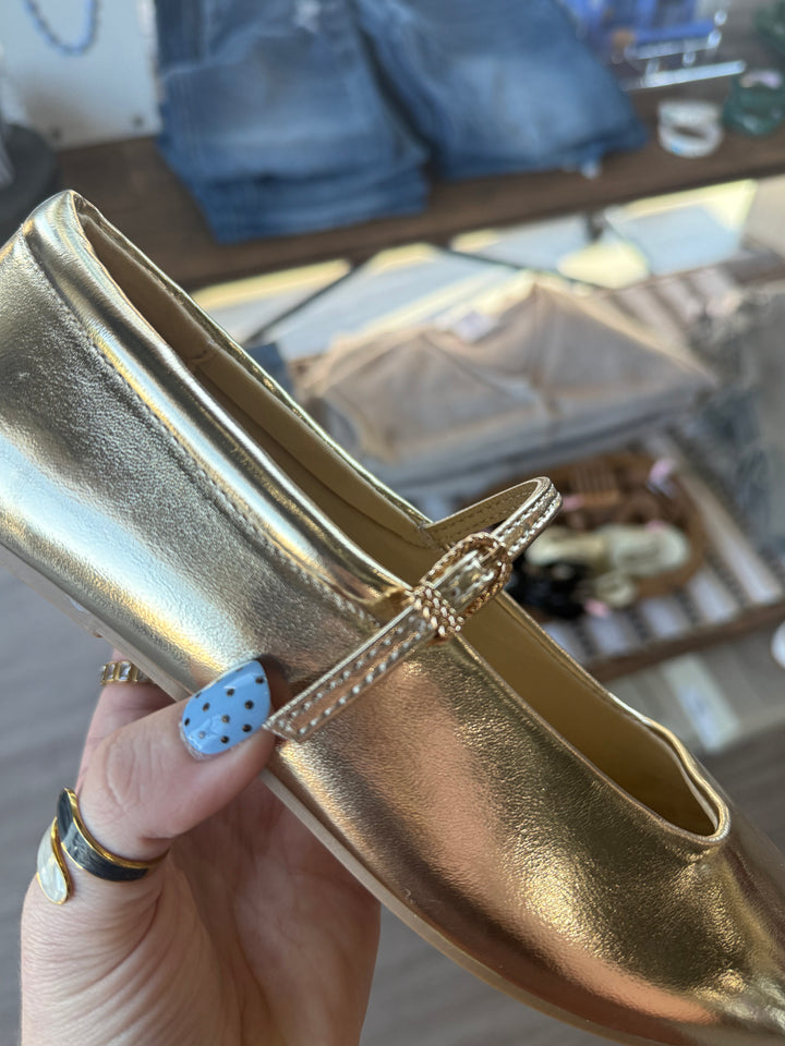 Kiana Gold Mary Jane Flats