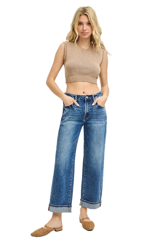 Mid Rise Ankle Boyfriend Cuff Risen Jeans