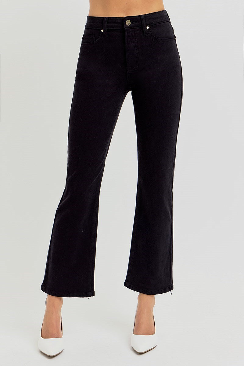TC High Rise Crop Black Straight Risen Jeans