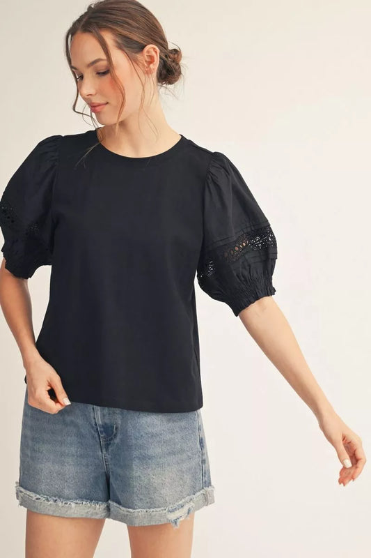 Midnight Puff Lace Sleeve Top