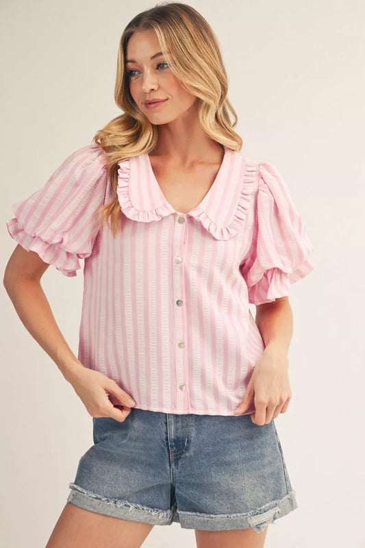 Pink Peter Pan Collar Striped Blouse