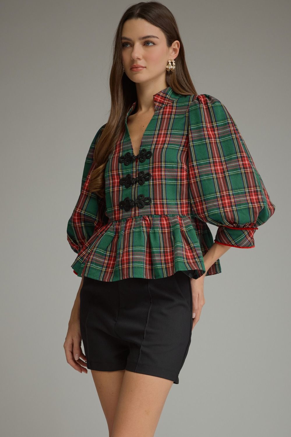 Merry Little Moment Plaid Peplum Top