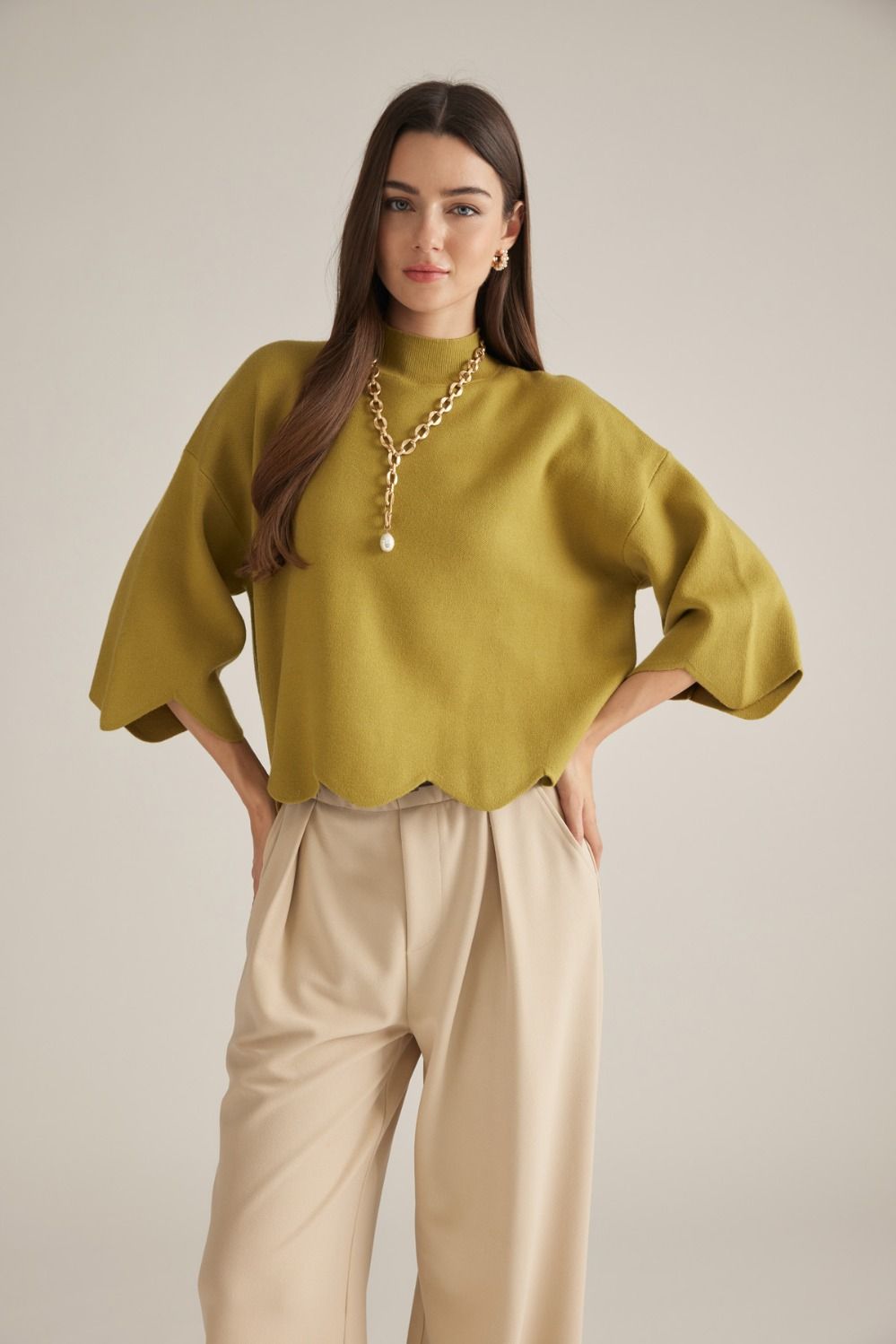 Golden Hour Scallop Mock Neck Sweater