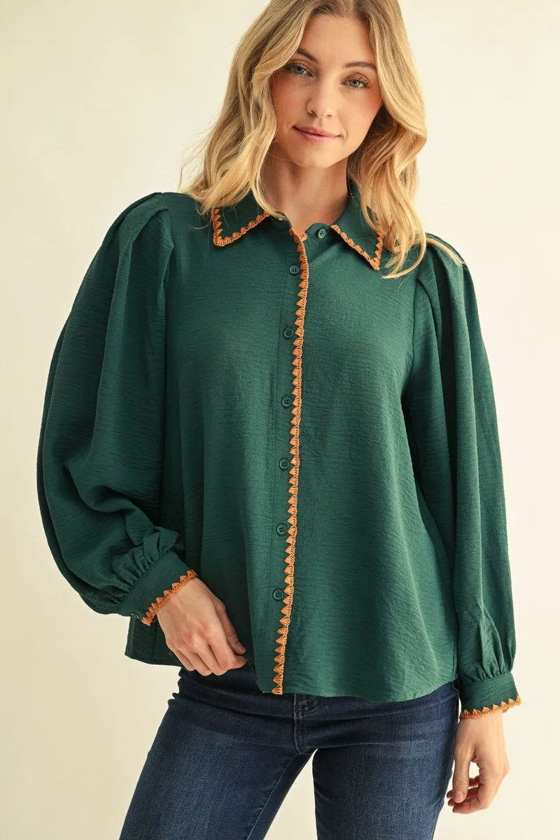 Evergreen Charm Scallop Trim Blouse