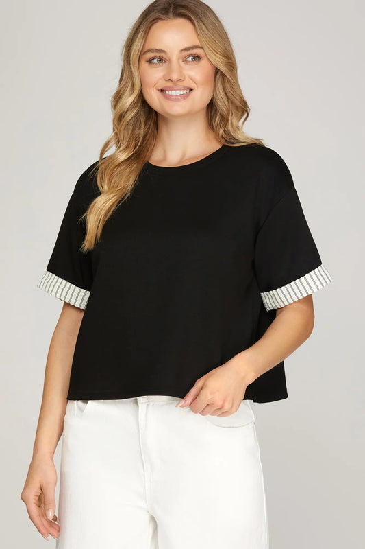 Black Scuba Top w/Stripe Arms