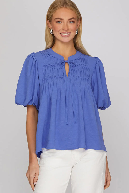 Cobalt Pin-tuck Blouse