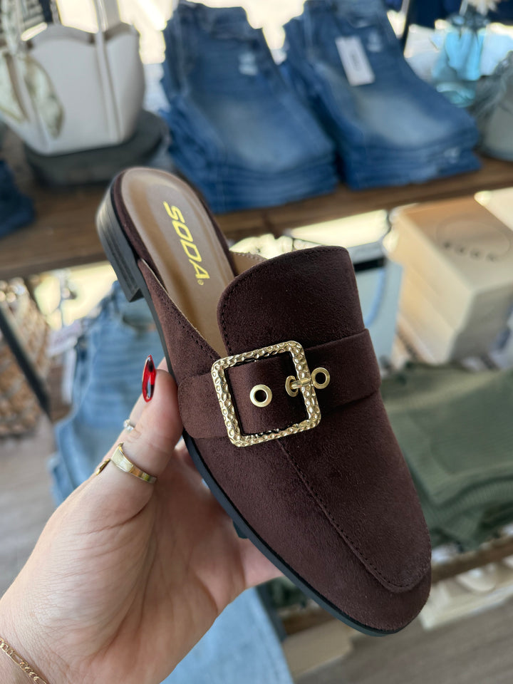 Elvira Suede Buckle Mule