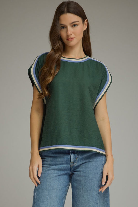 Hunter Green Contrast Trim Top