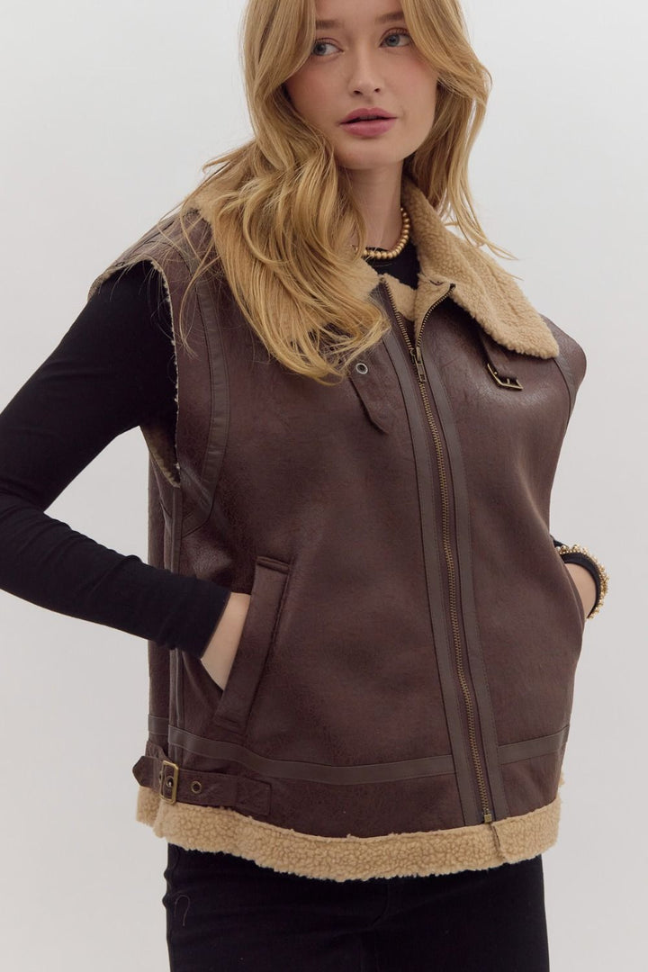 Leather &amp; Sherpa Vest