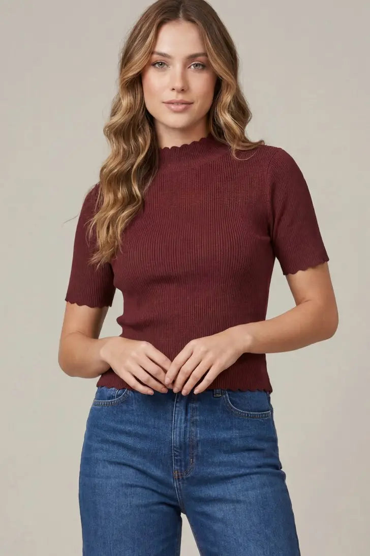 Wine Scalloped Trim Top