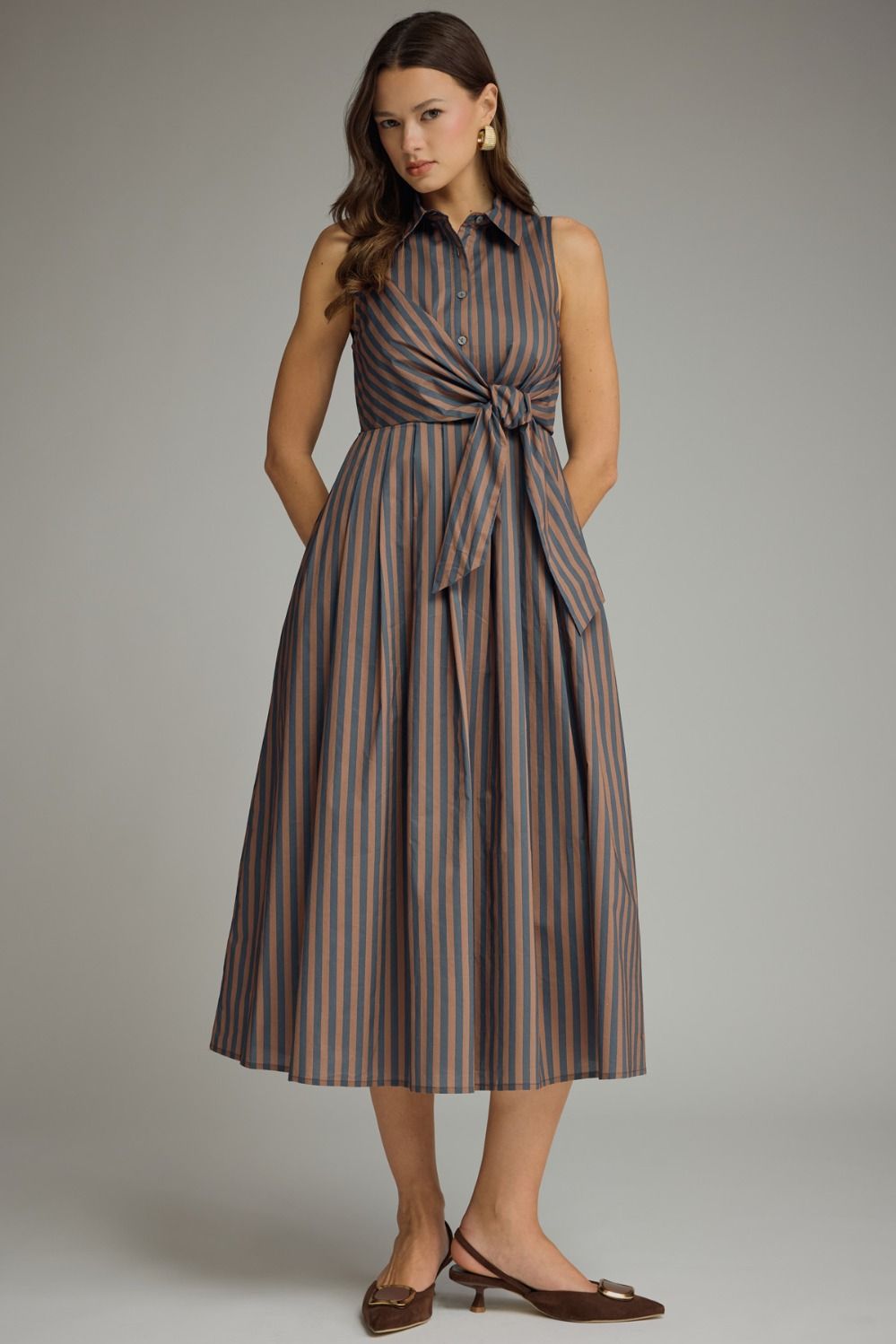 Tie It Together Dress: Navy Brown