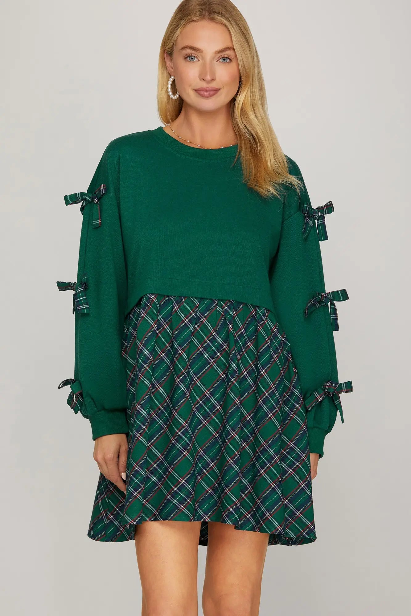 Green Plaid Dress w/Bows