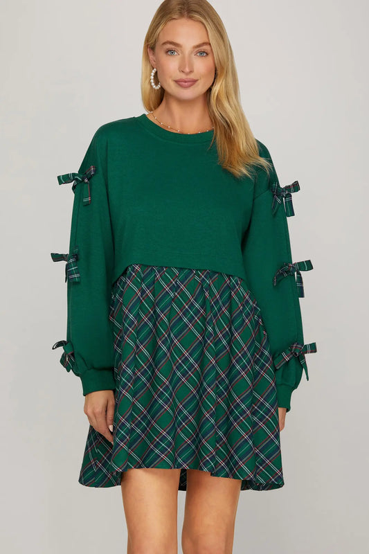 Green Plaid Dress w/Bows