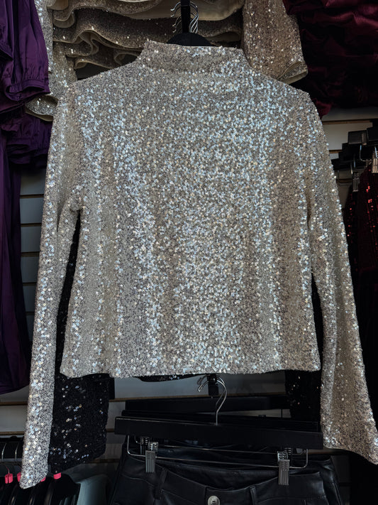 Champagne Sequin Mock Neck Top