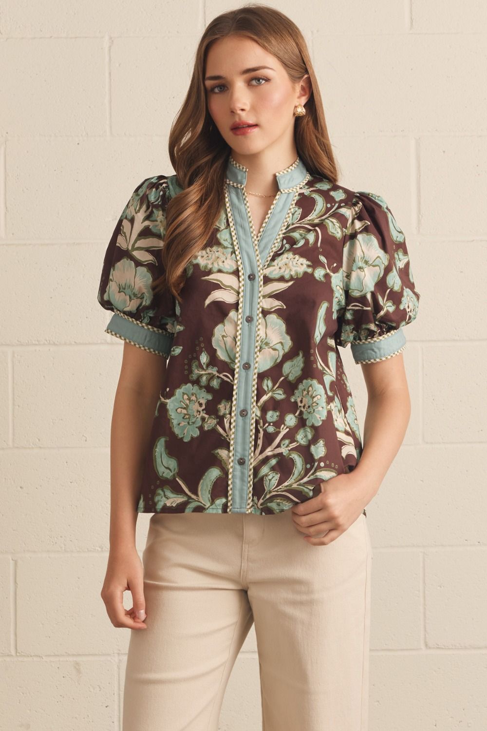 Chocolate Mint Floral Top