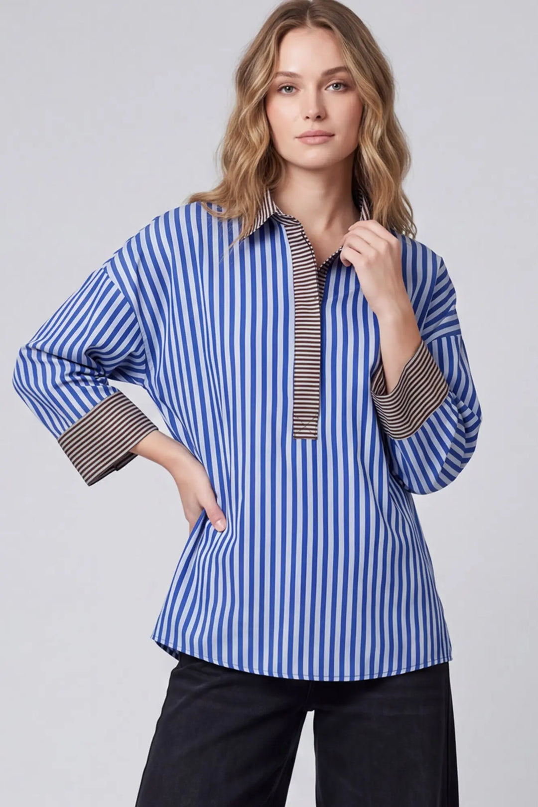 Blue Meets Brown Blouse