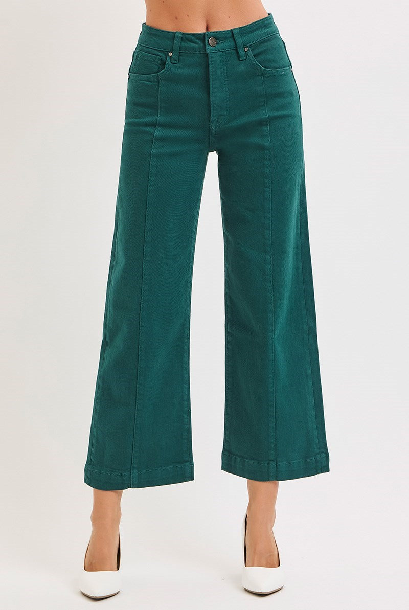 TC High Rise Crop Green Wide Risen Jeans