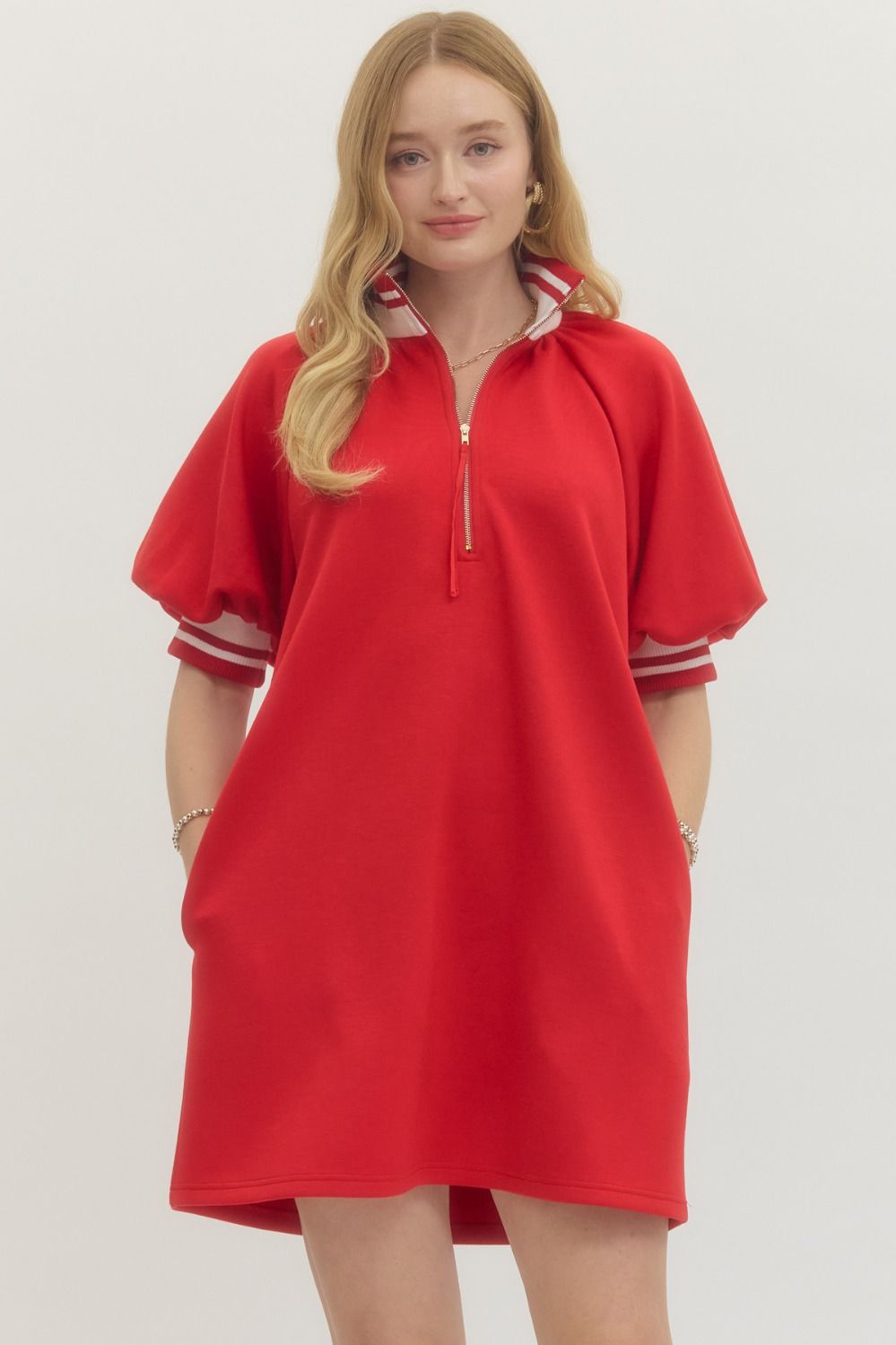 Red Dress w/Striped Accents