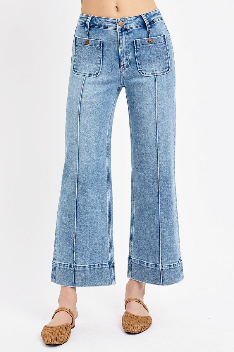 High Rise Wide Jeans w/ Pintuck