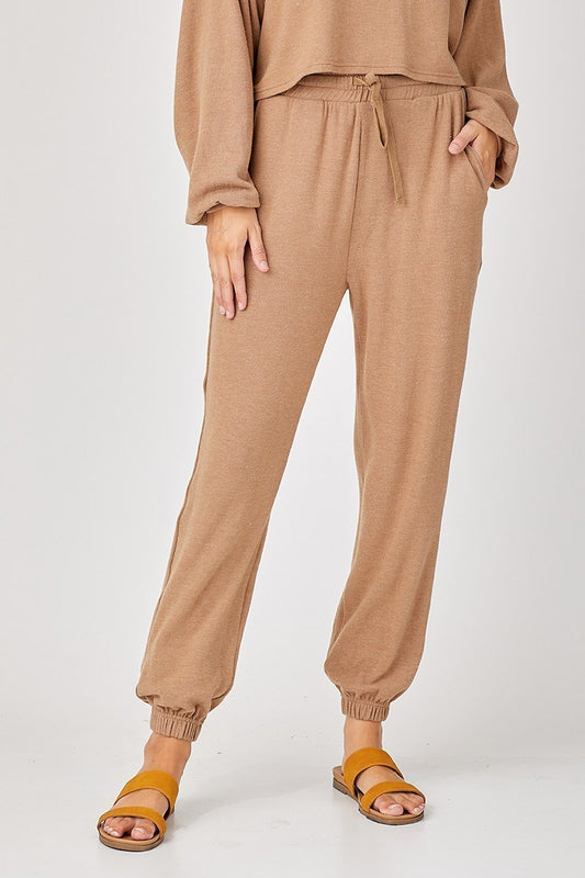 Tan Soft Knit Lounge Risen Joggers