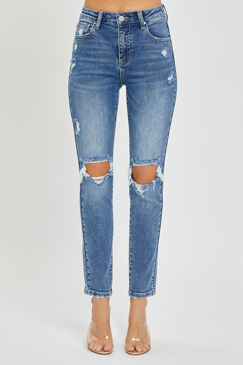 High Rise Ankle Skinny Knee Dist Risen Jeans