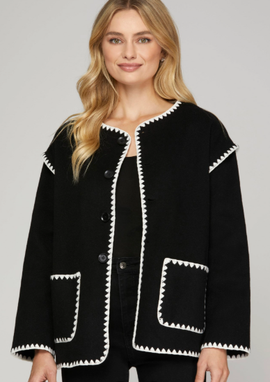 Black Wool Look Jacket w/ Pockets