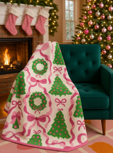 Wreath & Pink Bow Blanket