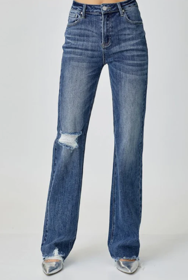 High Rise Long Inseam Straight Risen Jeans