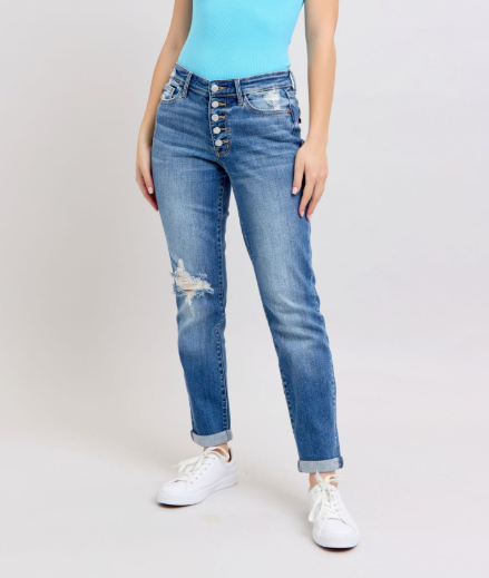 Judy Blue MidRise Button Fly Boyfriend Jeans