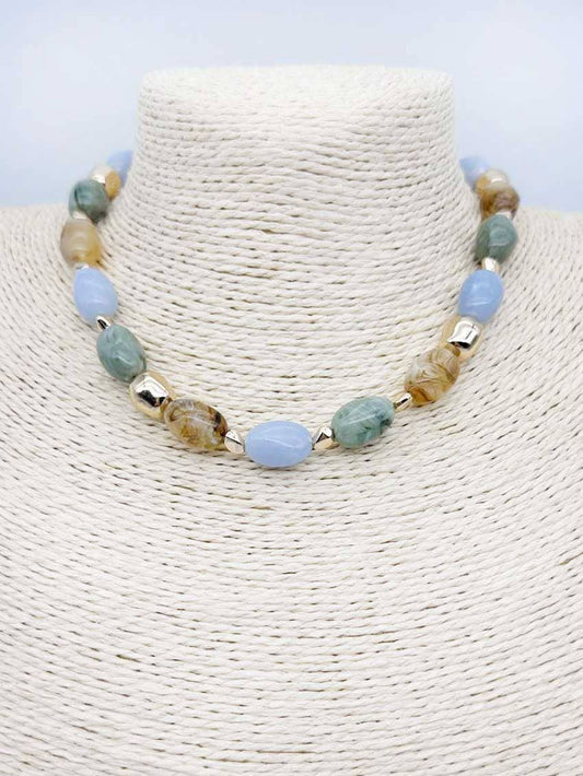 Light Blue and Brown Natural Stone Necklace