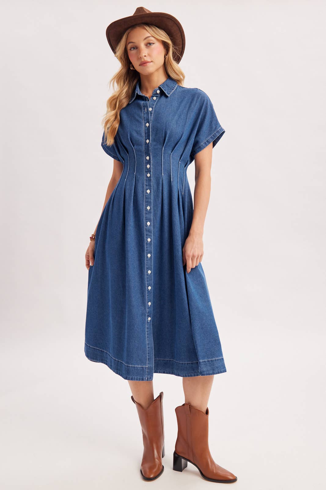 Denim Pleated Waist Dress