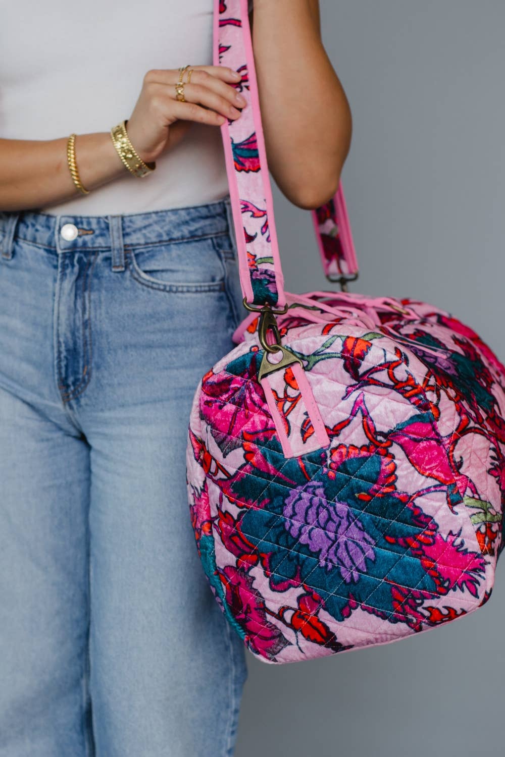 Lt. Pink &amp; Multicolored Floral Duffel