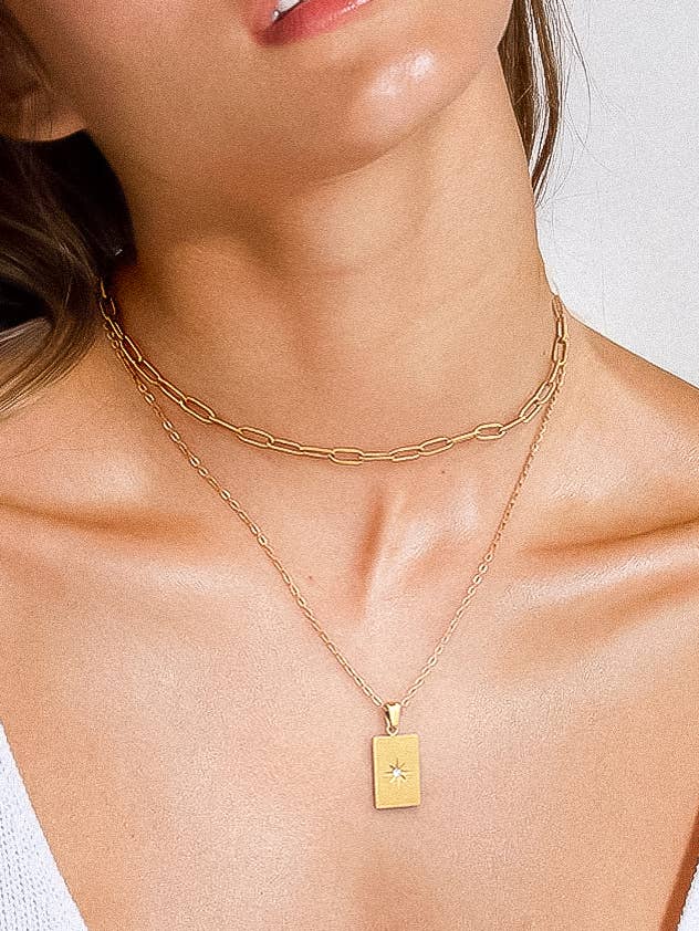 Gabin 18K Gold Non-Tarnish Layered Astro Chain Necklace: Yellow Gold