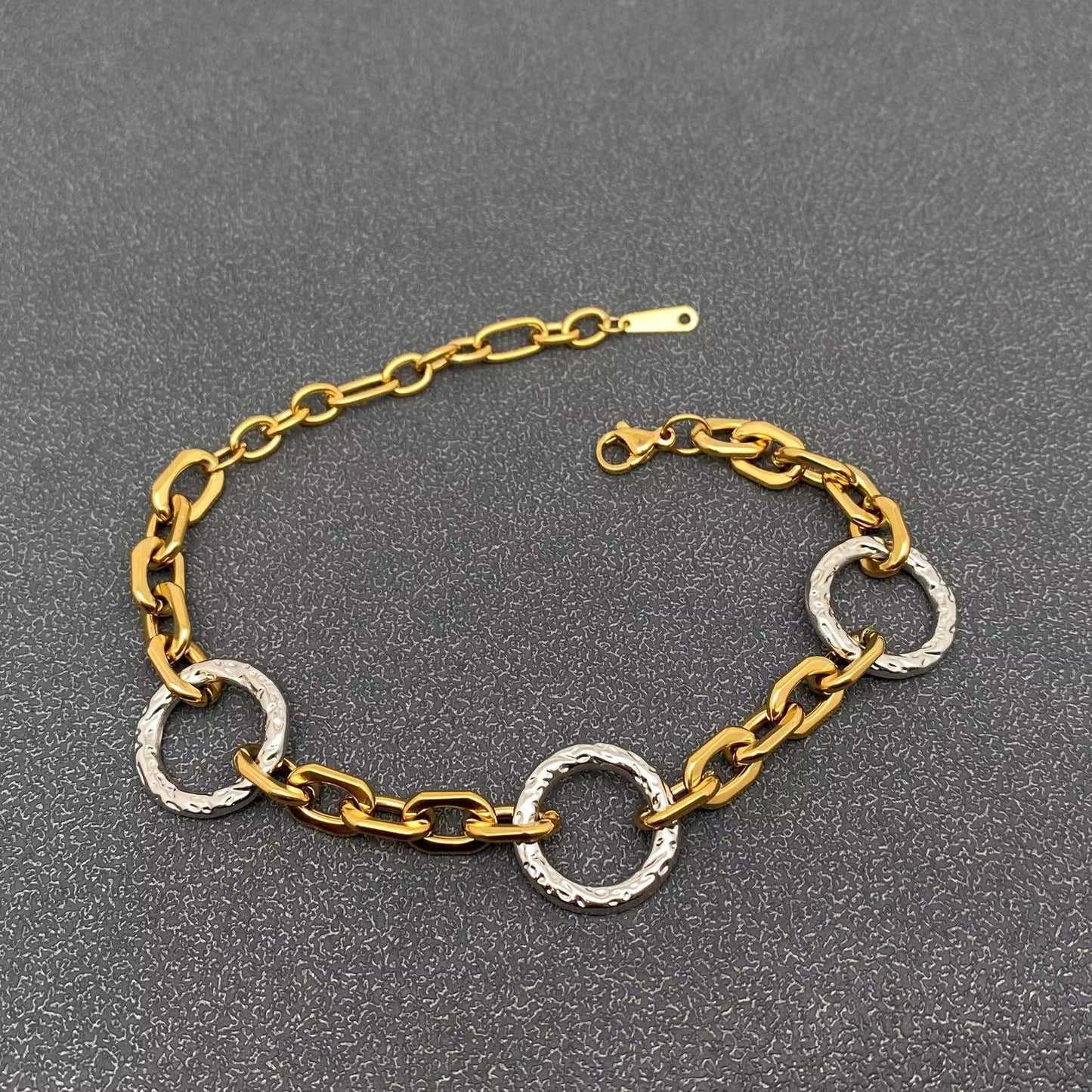 Two Tone Ring Linked 18K Gold Plated Bracelet